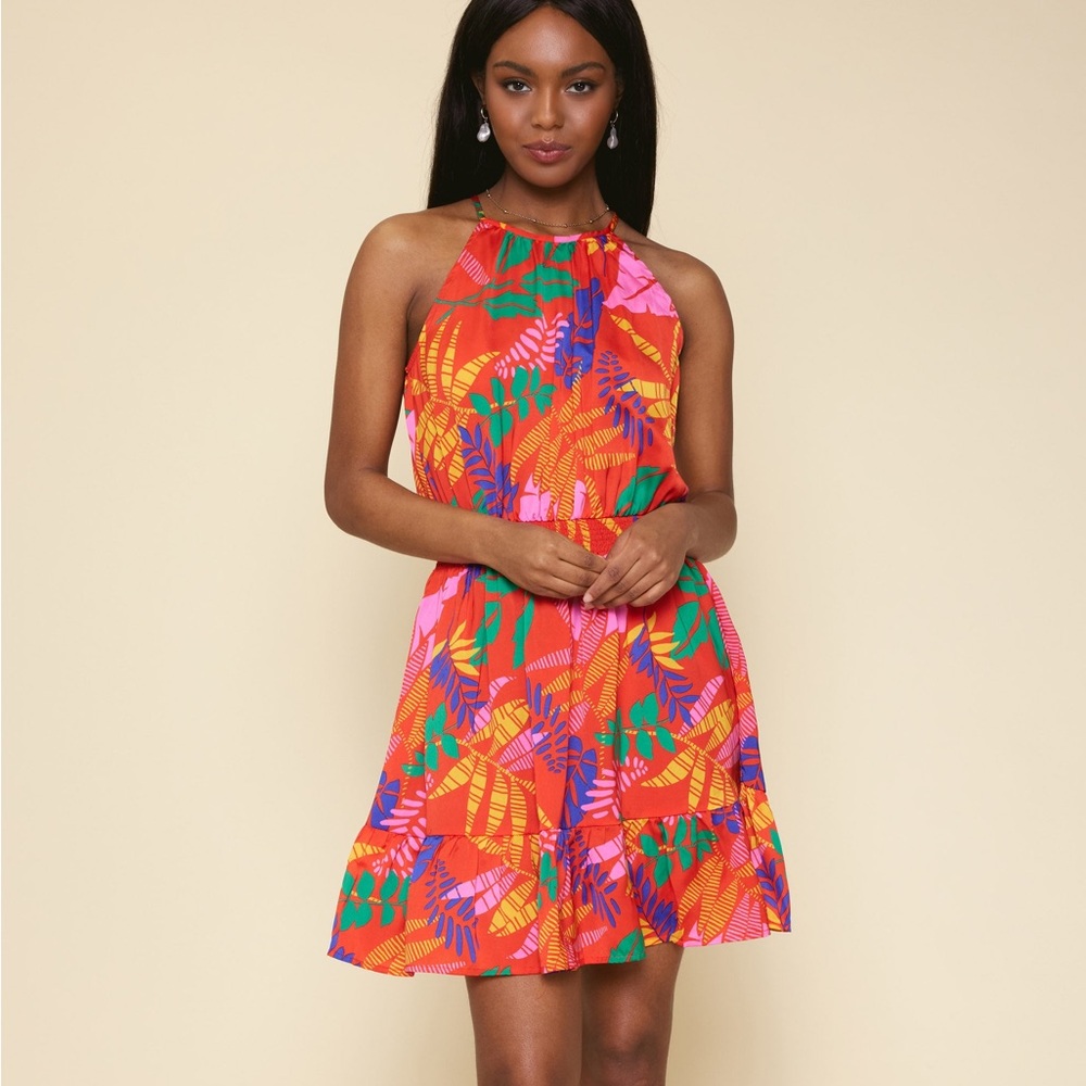 Skies are blue tropical dress